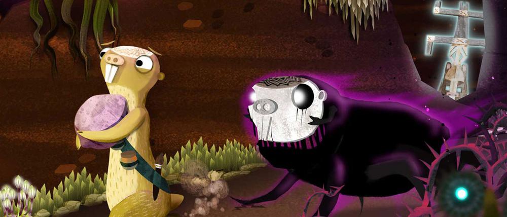 Der depressive Graumull Tuli wird immer wieder von der dunklen Kreatur Bel verfolgt. - Tuli ist ein depressiver Graumull - und die Hauptfigur des Computerspiels „Duru“.