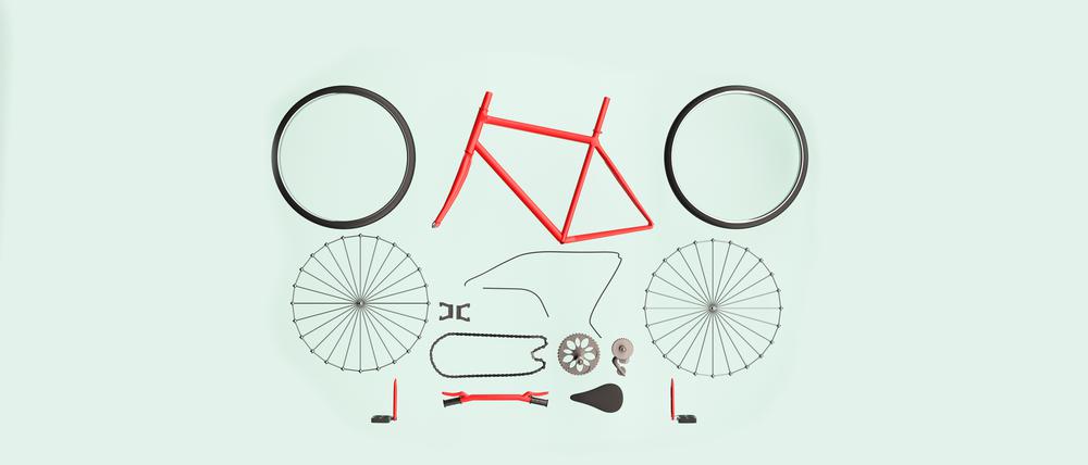 bicycle shown in component parts