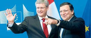Wegweisend. Kanadas Premierminister Stephen Harper (l.) und EU–Kommissionspräsident José Manuel Barroso sind sich einig. Foto: dpa