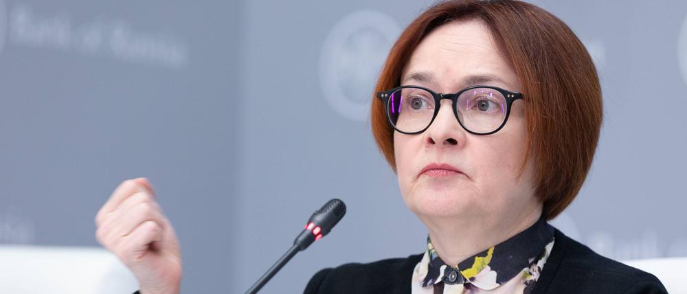 Elwira Nabiullina, Leiterin der Zentralbank, bei einer Pressekonferenz Russia Central Bank am 11. Februar 2022.