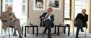 Karl Döring, ehemaliger Minister und Spitzenmanager der DDR, am 25. September im Gespräch mit Heinz Dürr von der Dürr AG und der Bahn AG. 