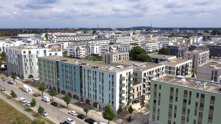 Luftbild Neubauten der HOWOGE an der Herrmann-Dorner-Allee in Berlin Adlershof. 