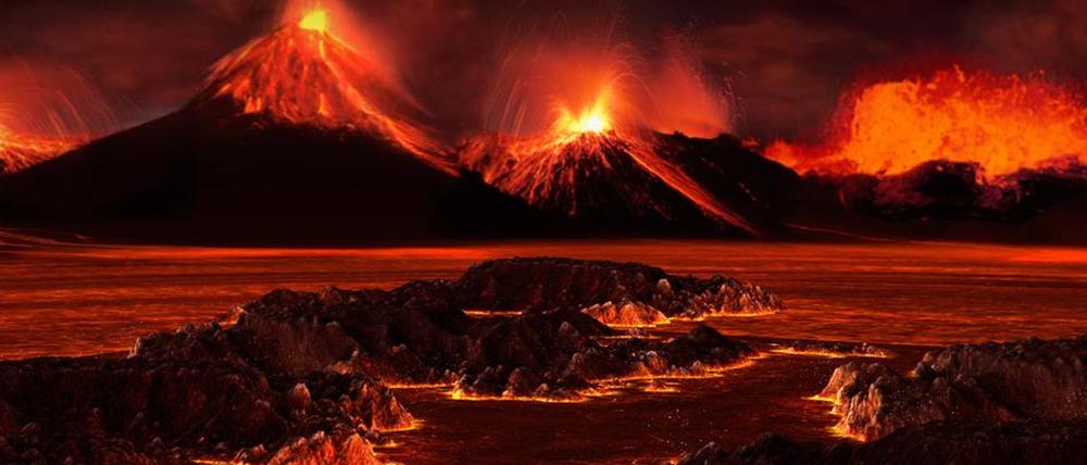 Vulkanismus in Sibirien setzte eine Kette von Ereignissen in Gang, die vor rund 250 Millionen Jahren zum Aussterben der meisten Arten des Zeitalters Perm führten. (Illustration)