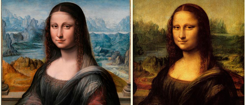 Links die Kopie der Mona Lisa im Prado, rechts das Original aus dem Louvre.