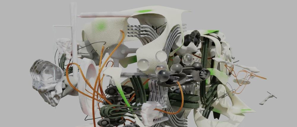 Die Arbeit „Technik Hybride“ von Valentin Jauch bewegt sich an der Schnittstelle von Mensch und Maschine, Gehäuse und Gewebe.