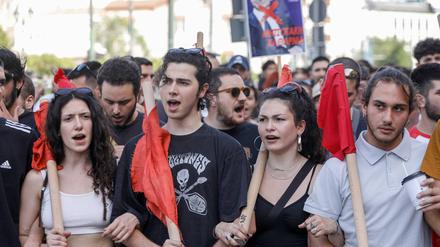 Protest der Studentenverbände in Athen gegen die Präsenz der Polizei auf dem Campus der Aristoteles-Universität in Thessaloniki am 28. Mai 2022.
