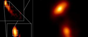 Im Zentralbereich des Quasars 3C 279 in fünf Milliarden Lichtjahren Entfernung schießt ein Schwarzes Loch einen Jet ins All, von dem die internationale Forschungskooperation "Event Horizon Telescope" jetzt ein erstes Bild zusammengesetzt hat. 